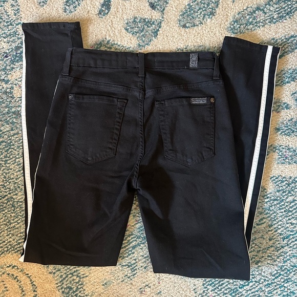 7 For All Mankind B air The Ankle Skinny Jeans Black White Leather Stripes - Picture 9 of 9
